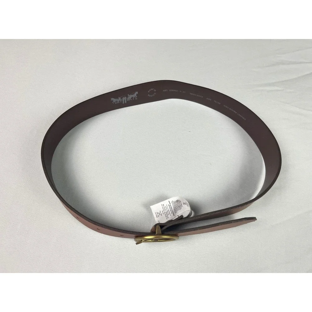Levis Brown Bovine Leather Belt Round Brass Buckle Size 30 75cm Womens
